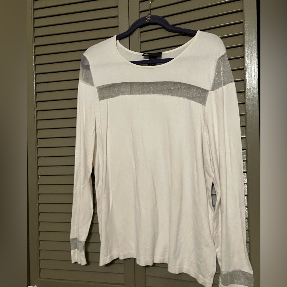 Lane Bryant, easy knit top with sheer trim.